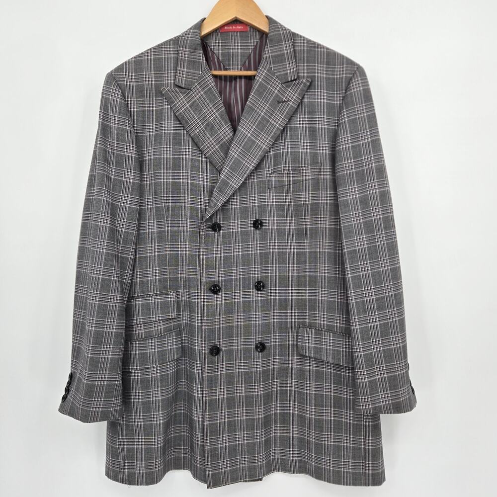 Tiglio Rosso 2 Piece Suit 100% Wool Super 150s Glen Plaid 44L 37 x 28.5